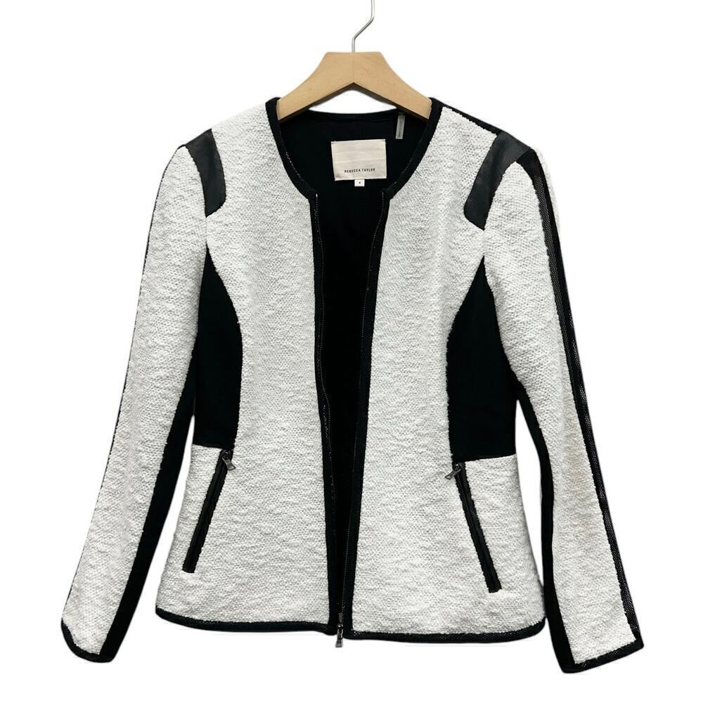 Rebecca Taylor Textured Black/White Fitted Jacket size 4 - Picture 2 of 8